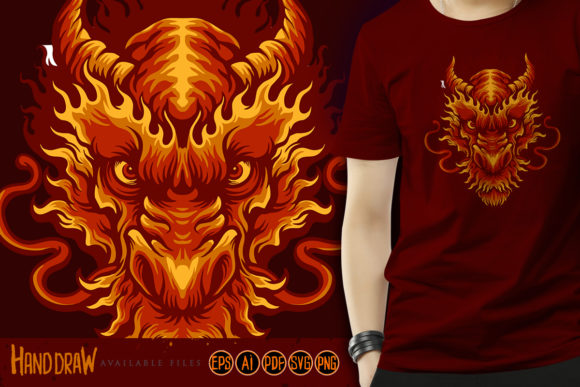 Angry Head Red Dragon Illustrations for Craft Graphics