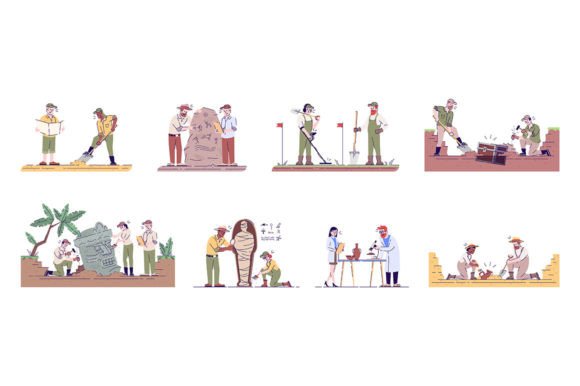 Archeology Flat Vector Illustrations for Commercial Graphics