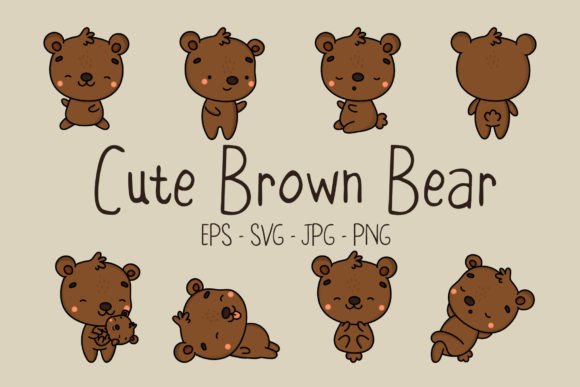 Cute Brown Bear Illustrations: Graphics for Digital Products