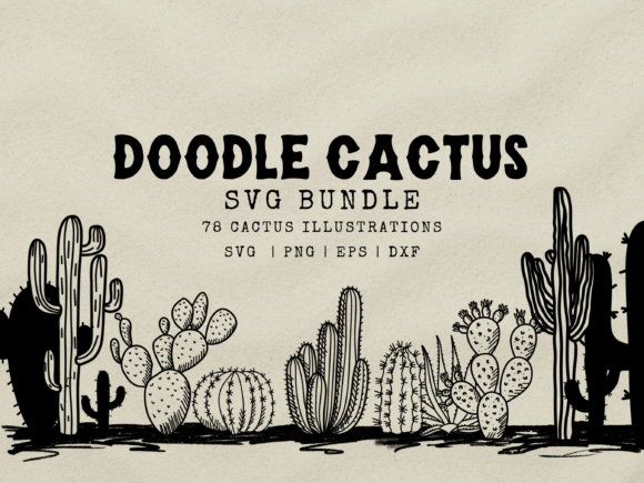Doodle Cactus SVG Illustrations Graphics Review