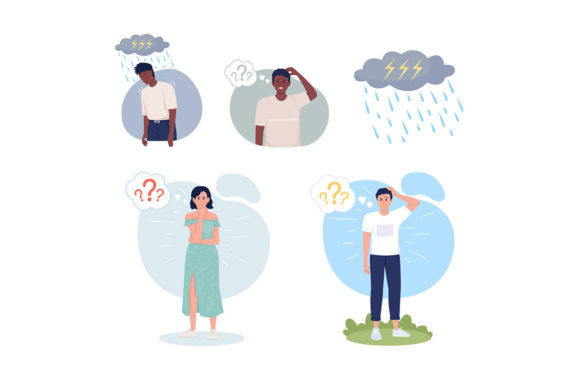 Hesitating People Illustrations Set for Graphics and Illustrations
