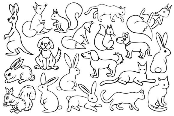 Line Art Cute Animal Illustrations: Graphics for Digital Sellers