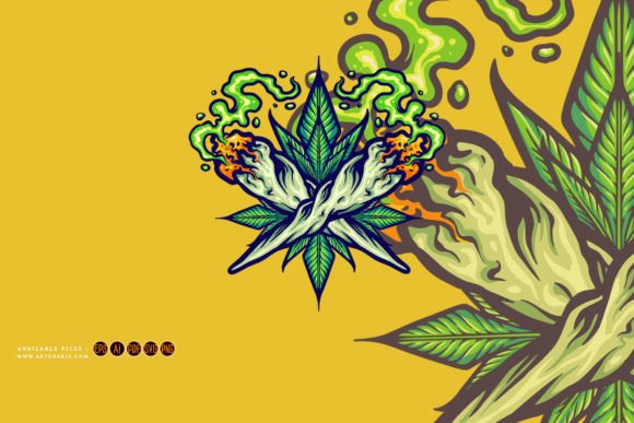 Smoking Weed Joint Leaf Graphics & Illustrations