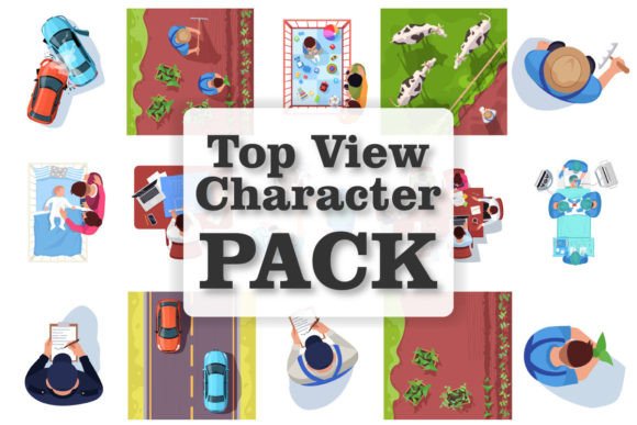 Top View Character SVG Illustrations Set for Crafting