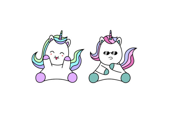 Unicorn Illustrations Kawaii Set Vectors for Crafters