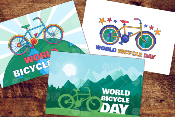 World Bicycle Day Illustrations Set: Graphics for Local Branding